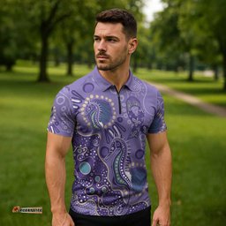 Australia Epilepsy Awareness Zipper Polo Shirt Aboriginal Purple Ribbon with Seahorse LT7