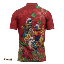 Aussie Native Bird Zipper Polo Shirt Aboriginal Inspired Christmas LT9
