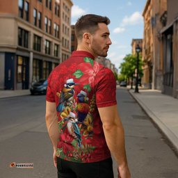 Aussie Native Bird Zipper Polo Shirt Aboriginal Inspired Christmas LT9