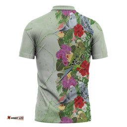 Aussie Budgies Blue And Green Tropical Birds Zipper Polo Shirt LT9