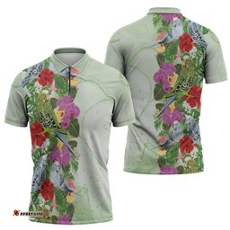 Aussie Budgies Blue And Green Tropical Birds Zipper Polo Shirt LT9