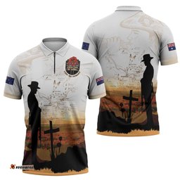 Australia And New Zealand ANZAC Day Zipper Polo Shirt Battle Of Beersheba LT05