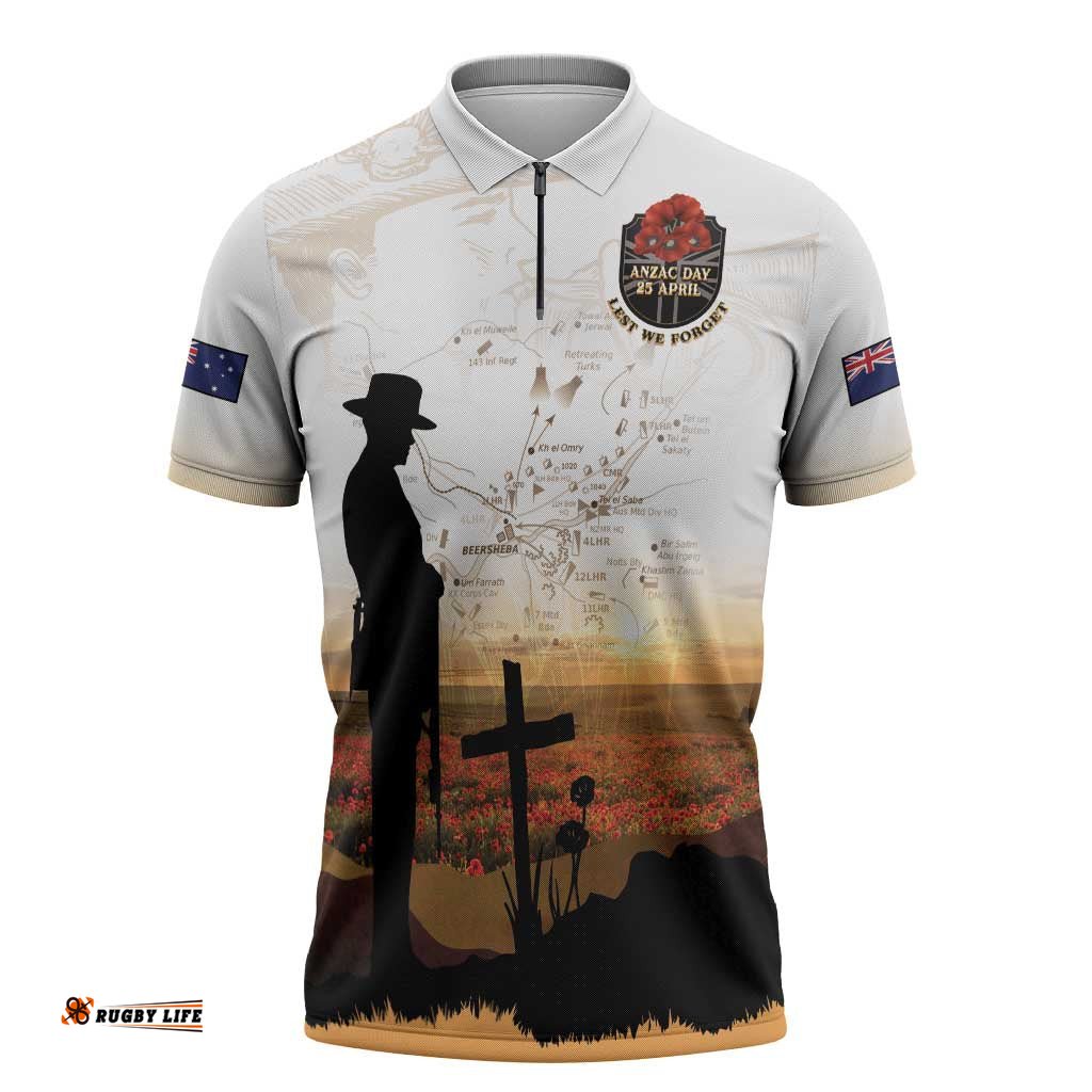 Australia And New Zealand ANZAC Day Zipper Polo Shirt Battle Of Beersheba LT05