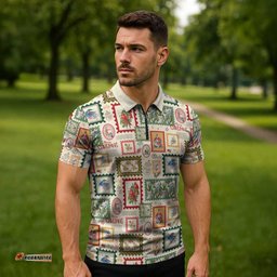 Aussie Birds Christmas La La Land Zipper Polo Shirt Beige Vintage Stamp Edition LT9