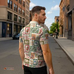 Aussie Birds Christmas La La Land Zipper Polo Shirt Beige Vintage Stamp Edition LT9