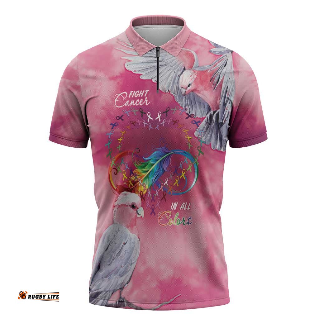 Australia Fight Cancer In All Colors Zipper Polo Shirt Galah Pink Tie Dye LT7