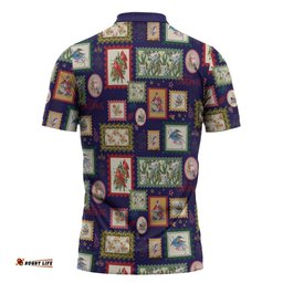 Aussie Birds Christmas La La Land Zipper Polo Shirt Navy Blue Vintage Stamp Edition LT9