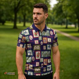 Aussie Birds Christmas La La Land Zipper Polo Shirt Navy Blue Vintage Stamp Edition LT9