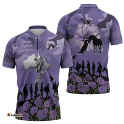 ANZAC Day Zipper Polo Shirt Lest We Forget the Animals Too LT19