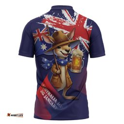Australia Day Kangaroo Flag Zipper Polo Shirt Aussie Aussie Aussie Oi Oi Oi LT9