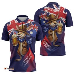 Australia Day Kangaroo Flag Zipper Polo Shirt Aussie Aussie Aussie Oi Oi Oi LT9