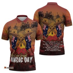 ANZAC Day Lest We Forget Zipper Polo Shirt Australian Veterans Remembrance Tribute LT18