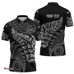 Aotearoa Personalized Lawn Bowls Maori Zipper Polo Shirt New Zealand Black Tribal Silver Fern LT7