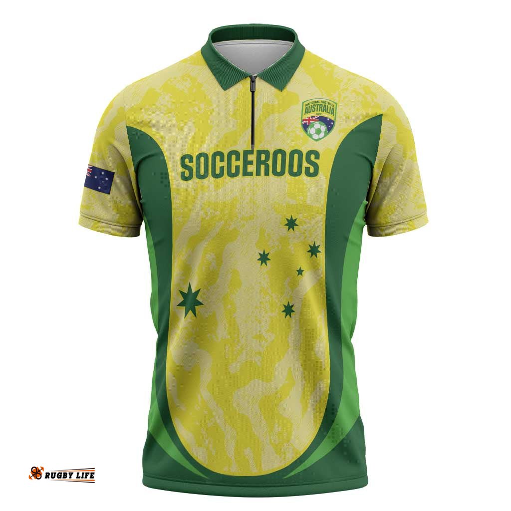 Australia Football Custom Zipper Polo Shirt Go Socceroos Grunge Sporty Style LT14