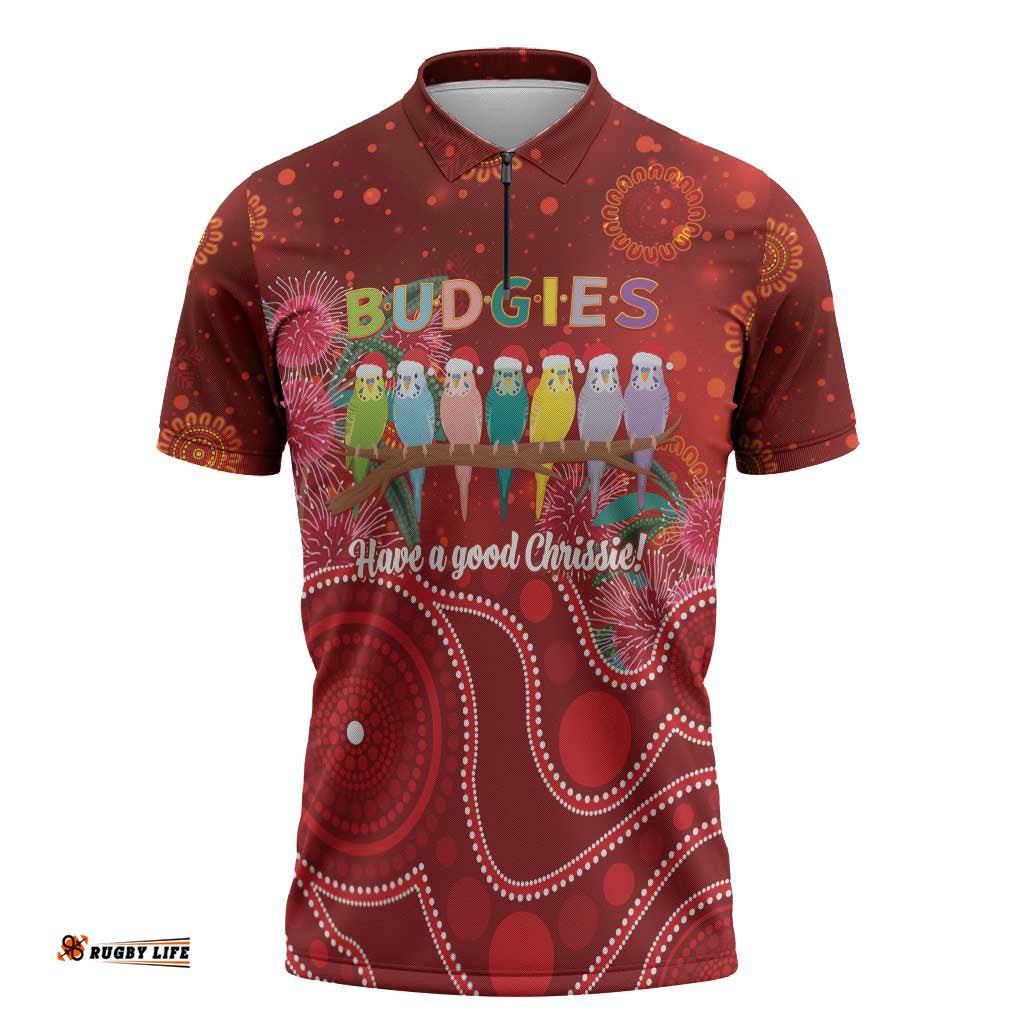 Australia Budgerigar Christmas Personalised Zipper Polo Shirt Budgies Hakea Have A Good Chrissie LT14