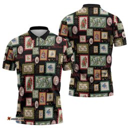 Aussie Birds Christmas La La Land Zipper Polo Shirt Black Vintage Stamp Edition LT9