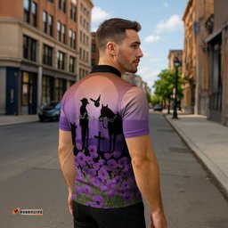 Australia ANZAC Animal Heroes Zipper Polo Shirt Purple Poppies LT7