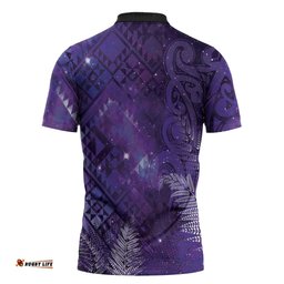 Aotearoa Taniko Matariki Zipper Polo Shirt Cosmic Violet LT7