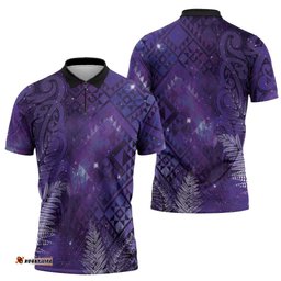 Aotearoa Taniko Matariki Zipper Polo Shirt Cosmic Violet LT7