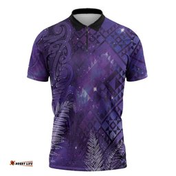 Aotearoa Taniko Matariki Zipper Polo Shirt Cosmic Violet LT7