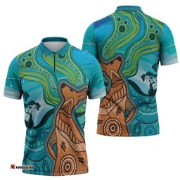 Aussie Aurora Borealis Aboriginal Art Zipper Polo Shirt LT7