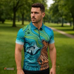 Aussie Aurora Borealis Aboriginal Art Zipper Polo Shirt LT7