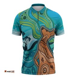 Aussie Aurora Borealis Aboriginal Art Zipper Polo Shirt LT7