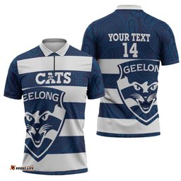 AFL Cats Football Custom Zipper Polo Shirt Geelong Proud Indigenous Art LT14