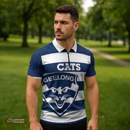 AFL Cats Football Custom Zipper Polo Shirt Geelong Proud Indigenous Art LT14