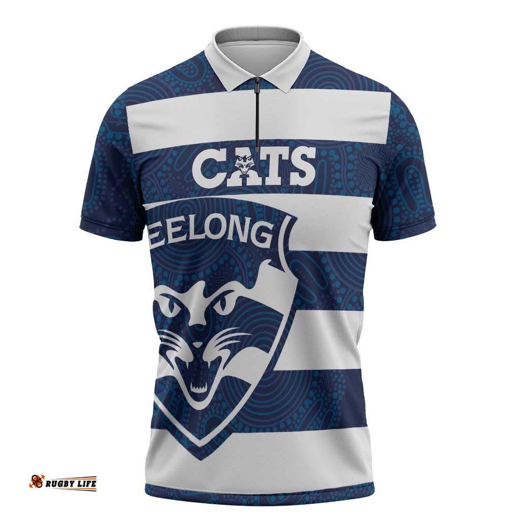 AFL Cats Football Custom Zipper Polo Shirt Geelong Proud Indigenous Art LT14