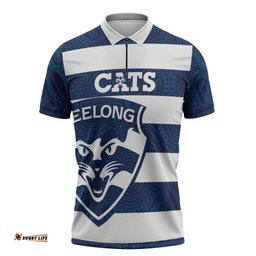 AFL Cats Football Custom Zipper Polo Shirt Geelong Proud Indigenous Art LT14