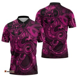 Aotearoa Maori Hei Tiki Zipper Polo Shirt Mawhero Kowhaiwhai Puhoro Motif LT9