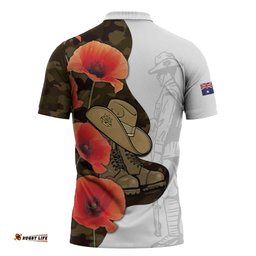 Australia ANZAC Day Zipper Polo Shirt Boots And Slouch Hat Lest We Forget LT14