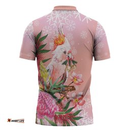 Australia Christmas Pink Cockatoo with Banksia Zipper Polo Shirt Coral Pink LT7