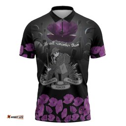 ANZAC Day Remembrance Zipper Polo Shirt Purple Poppy We Will Remember Them LT9