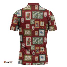 Aussie Birds Christmas La La Land Zipper Polo Shirt Red Vintage Stamp Edition LT9