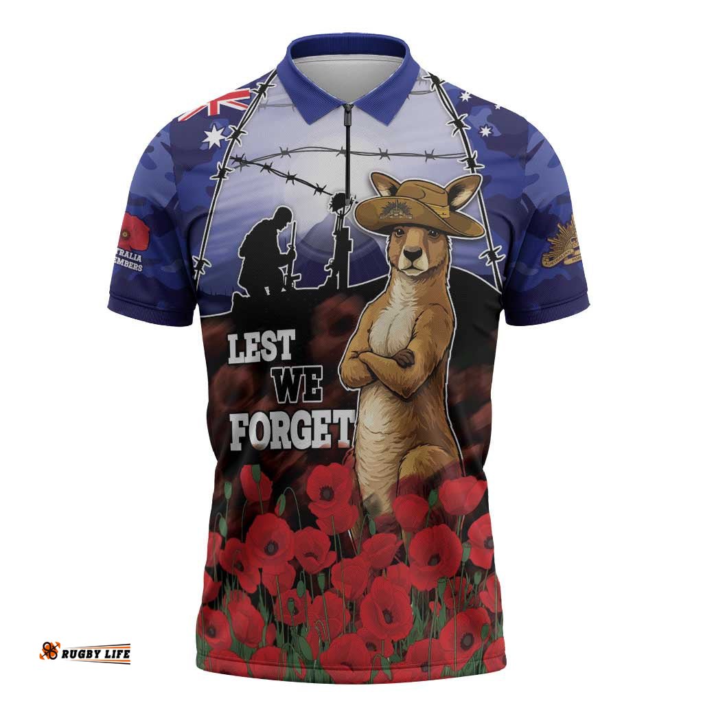 ANZAC Day Zipper Polo Shirt Lest We Forget DT05