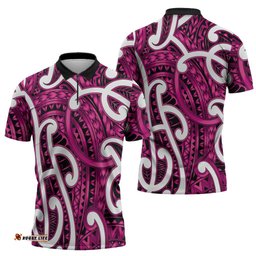 Aotearoa Maori Kowhaiwhai Zipper Polo Shirt Mawhero Puhoro and Patiki LT9
