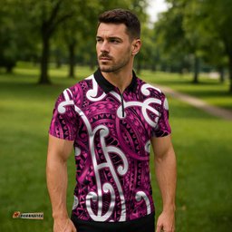 Aotearoa Maori Kowhaiwhai Zipper Polo Shirt Mawhero Puhoro and Patiki LT9