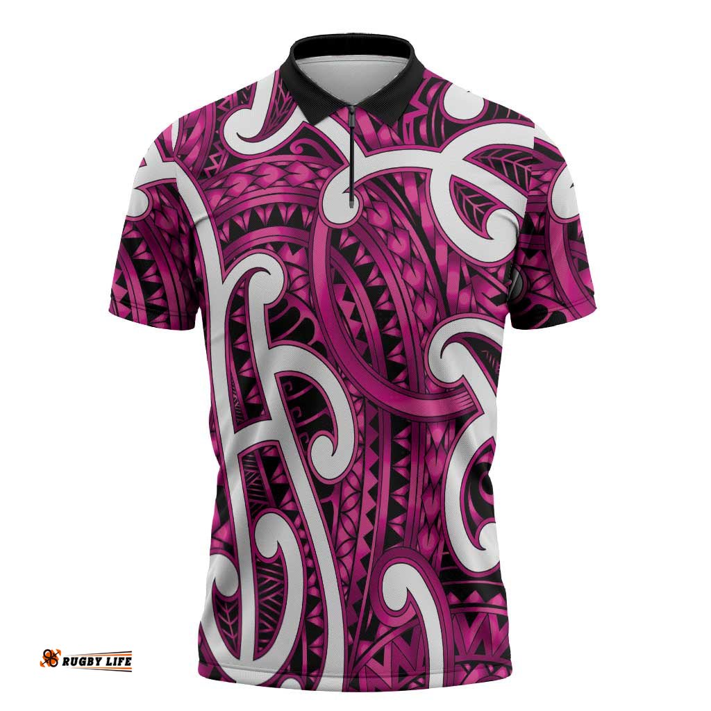 Aotearoa Maori Kowhaiwhai Zipper Polo Shirt Mawhero Puhoro and Patiki LT9