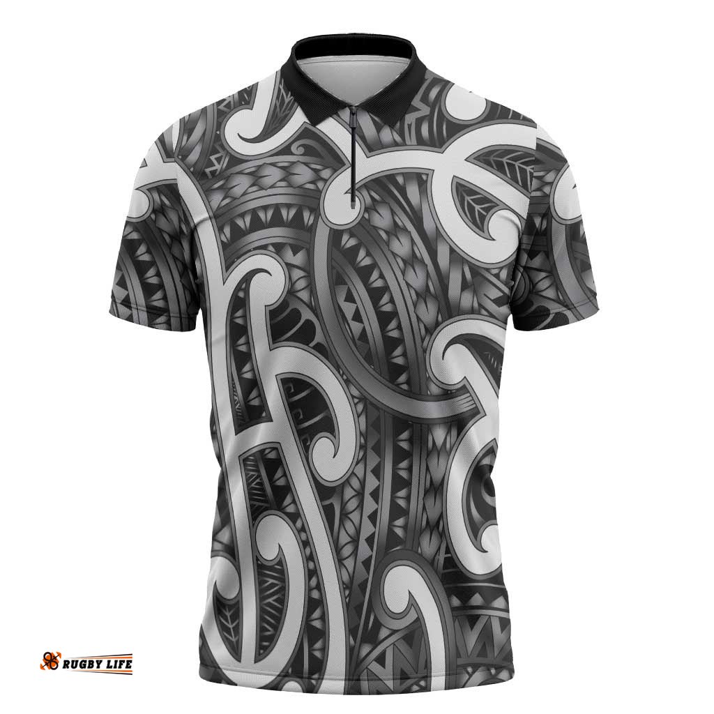 Aotearoa Maori Kowhaiwhai Zipper Polo Shirt Kiwikiwi Puhoro and Patiki LT9