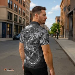 Aotearoa Maori Hei Tiki Zipper Polo Shirt Kiwikiwi Kowhaiwhai Puhoro Motif LT9