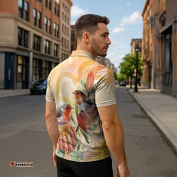 Australia Flame Robin Zipper Polo Shirt Petroica Phoenicea Banksia Indigenous Art LT14
