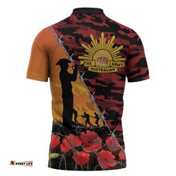 ANZAC Lest We Forget Zipper Polo Shirt Australian Army Poppy Tribute LT15