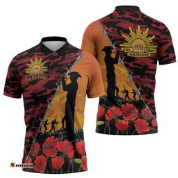 ANZAC Lest We Forget Zipper Polo Shirt Australian Army Poppy Tribute LT15