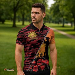 ANZAC Lest We Forget Zipper Polo Shirt Australian Army Poppy Tribute LT15
