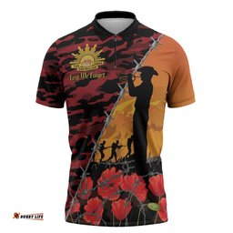 ANZAC Lest We Forget Zipper Polo Shirt Australian Army Poppy Tribute LT15