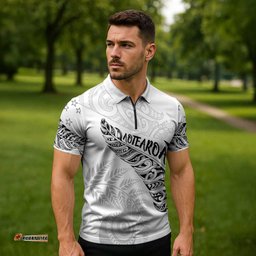 Aotearoa Personalized Lawn Bowls Maori Zipper Polo Shirt New Zealand White Tribal Silver Fern LT7