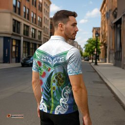 Aotearoa New Zealand Natural Plants Zipper Polo Shirt Pohutukawa with Silver Ferns Koru Frond Maori Tattoos LT03