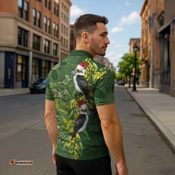 Aussie Kokaburra Golden Wattle Christmas Zipper Polo Shirt Aboriginal Dots Painting Green Motif LT9
